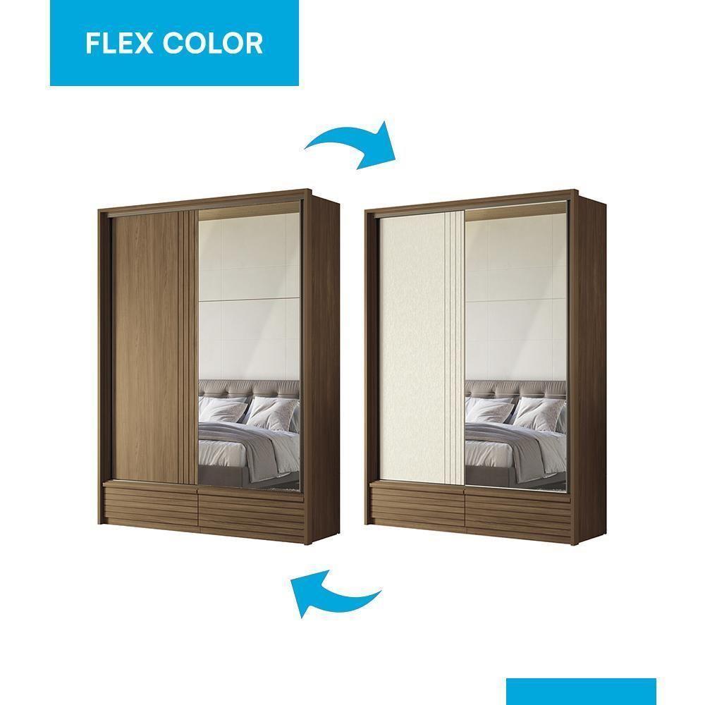 Guarda Roupa Democrata 2 Portas Deslizantes Flex Jatobá Com Espelho - Santos Andirá Jatobá - 5