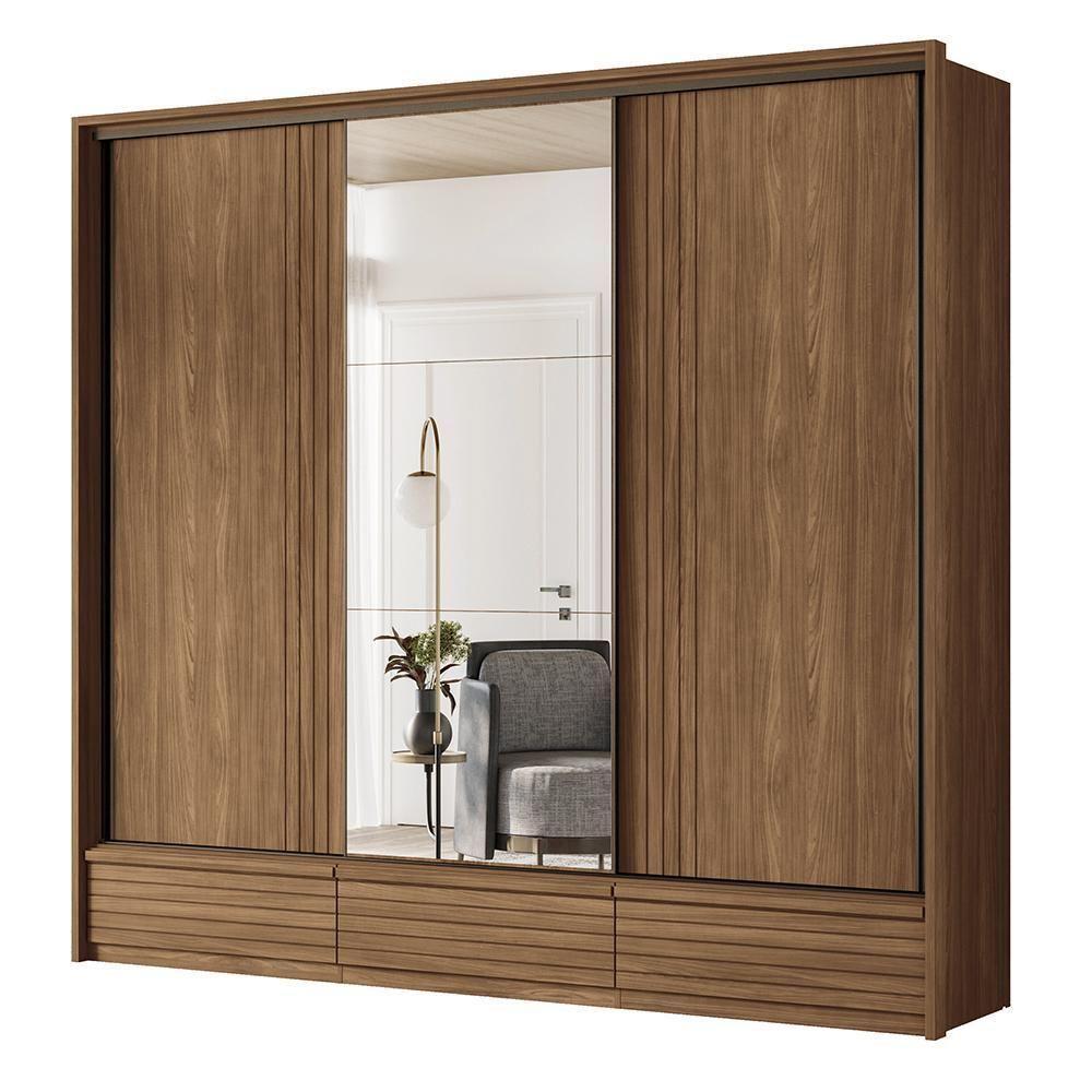 Guarda Roupa Democrata 3 Portas Deslizantes Flex Jatobá Com Espelho - Santos Andirá Jatobá - 1