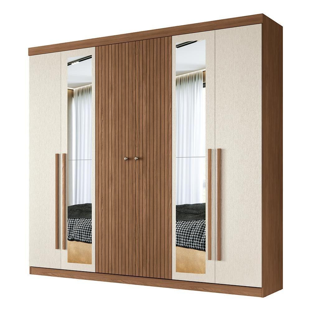 Guarda Roupa Casal Buriti Ripado 6 Portas Jatobá-areia Com Espelho - Santos Andirá Jatobá-areia - 1