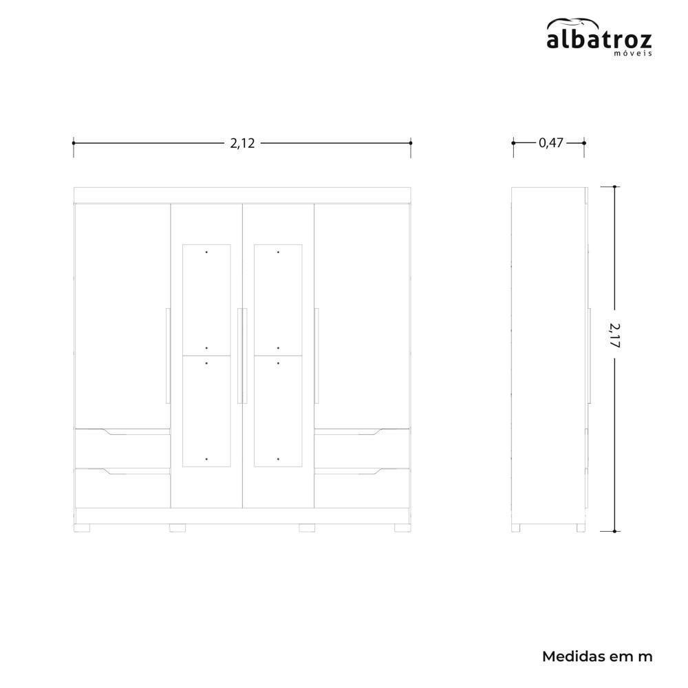 Guarda Roupa Casal Vivacce 4 Portas E 4 Gavetas Freijó-off White Com Espelho - Móveis Albatroz Freijó-off White - 4