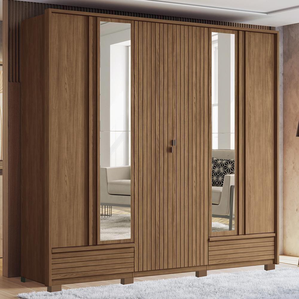 Guarda Roupa Democrata Ripado 6 Portas Jatobá Com Espelho E Pés - Santos Andirá Jatobá - 2