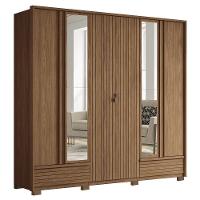 Guarda Roupa Democrata Ripado 6 Portas Jatobá Com Espelho E Pés - Santos Andirá Jatobá - 1