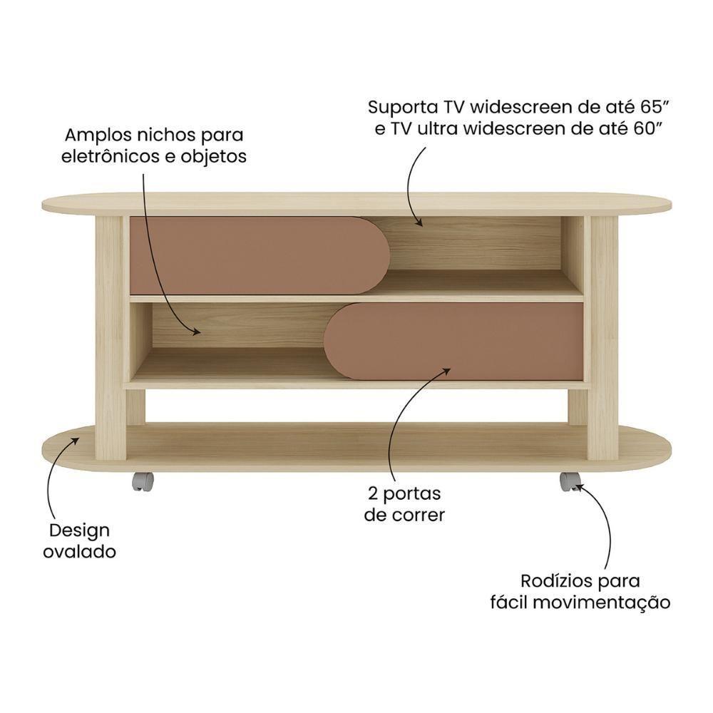 Rack Para Tv Até 65 Polegadas 150cm Com Rodízios 2 Portas Multimóveis Cr45326 Naturale/terracota Naturale/terracota - 3