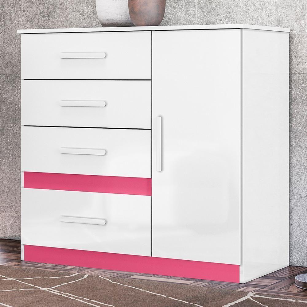 Cômoda Sapateira Vênus 1 Porta E 4 Gavetas Flex Branco-rosa - Moval Branco-rosa - 5