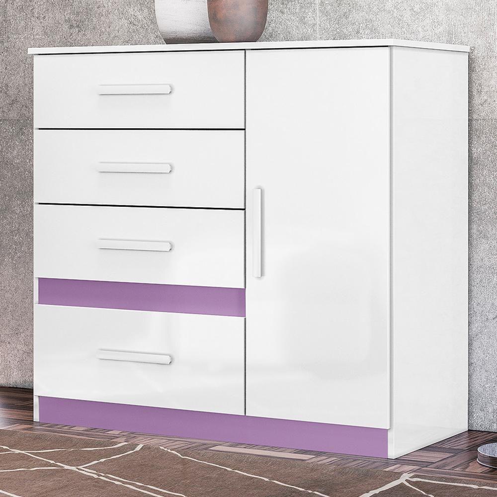 Cômoda Sapateira Vênus 1 Porta E 4 Gavetas Flex Branco-lilás - Moval Branco-lilás - 2