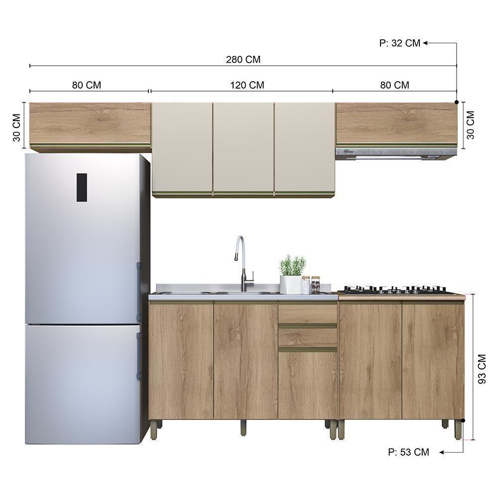 Cozinha Modulada Dinamarca 5 Peças Castani Com Aéreo 120cm Com Vidro Off White - Indékes Castani - 4