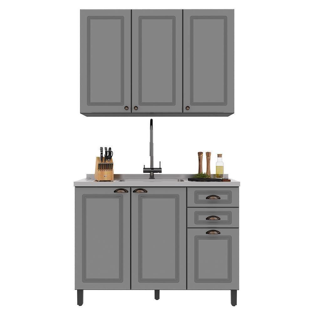 Cozinha Modulada Firenze 2 Peças Aéreo E Balcão 120cm Chumbo-titânio Sem Tampo - Indékes Chumbo-titânio - 1