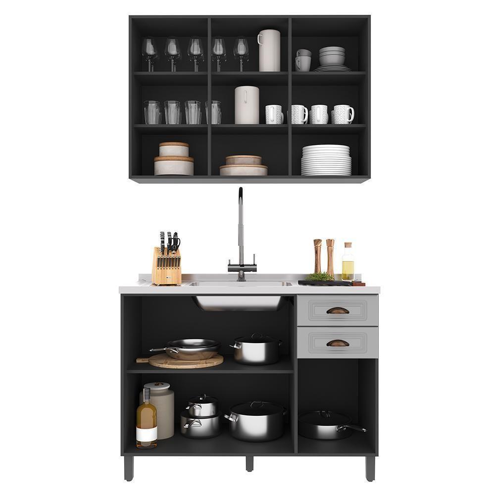 Cozinha Modulada Firenze 2 Peças Aéreo E Balcão 120cm Chumbo-titânio Sem Tampo - Indékes Chumbo-titânio - 3