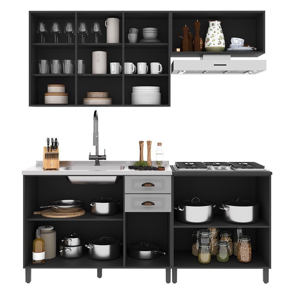 Cozinha Modulada Firenze 4 Peças Com Aéreo De Geladeira Chumbo-titânio - Indékes Chumbo-titânio - 3