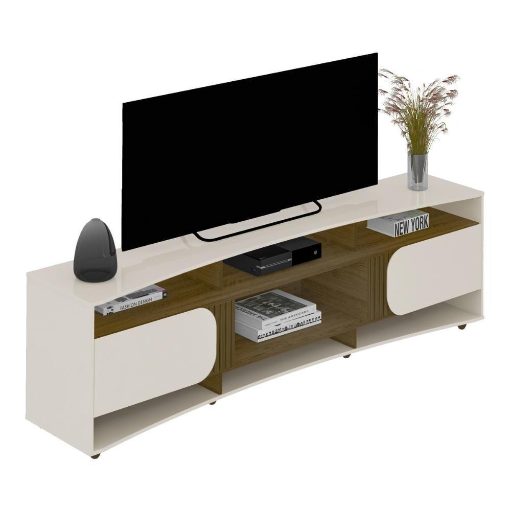 Rack Para Tv Até 86 Polegadas 220cm Com 2 Portas Multimóveis Cr45321 Off White/pinho Off White/pinho - 2