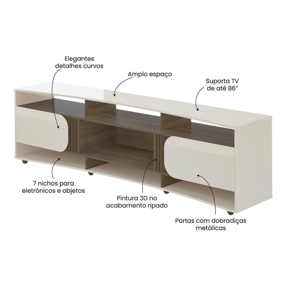 Rack Para Tv Até 86 Polegadas 220cm Com 2 Portas Multimóveis Cr45321 Off White/pinho Off White/pinho - 3
