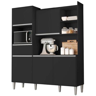 Kit Armário Cozinha Compacta Isabel 5 Portas 1 Gaveta MDP 160cm Preto Moderno