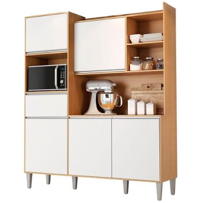 Kit Armário Cozinha Compacta Isabel 5 Portas 1 Gaveta MDF Amêndoa Branco