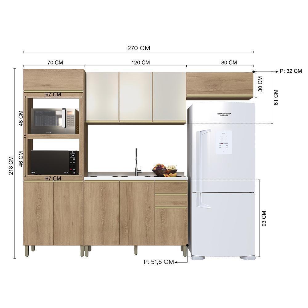 Cozinha Modulada Dinamarca 4 Peças Com Torre Quente 2 Fornos Castani E Aéreo 120 Com Vidro Off White - Indékes Castani - 4