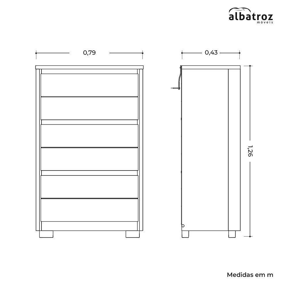 Cômoda Unno 6 Gavetas Branco - Móveis Albatroz Branco - 4
