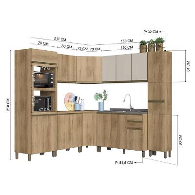 Cozinha Modulada De Canto Dinamarca 8 Peças Com Torre Quente 2 Fornos Castani - Indékes Castani