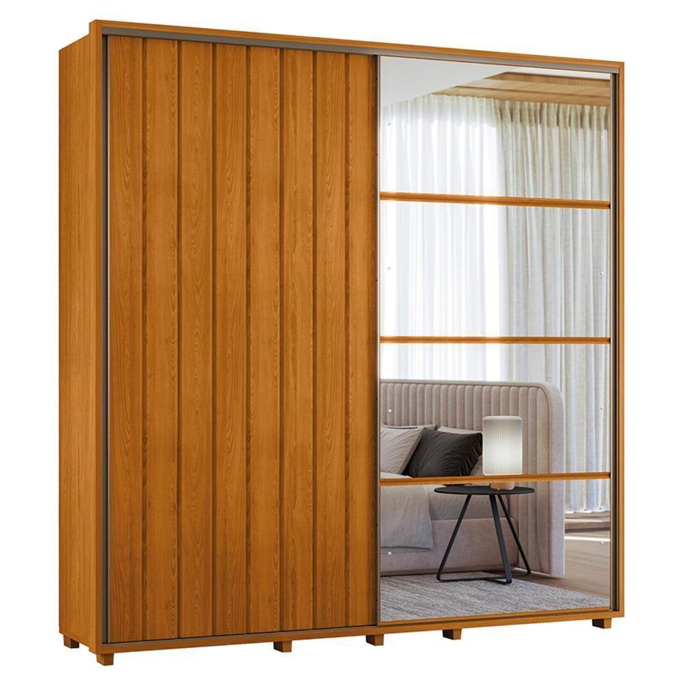 Guarda Roupa Casal Monet Ripado 2 Portas Deslizantes Cinamomo Com Espelho - Madetec Cinamomo - 1