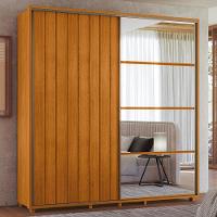 Guarda Roupa Casal Monet Ripado 2 Portas Deslizantes Cinamomo Com Espelho - Madetec Cinamomo - 2