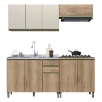 Cozinha Modulada Dinamarca 4 Peças Aéreo Com Vidro Off White E Balcão 120cm Castani Sem Tampo - Indékes Castani - 1