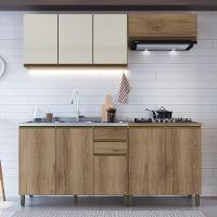 Cozinha Modulada Dinamarca 4 Peças Aéreo Com Vidro Off White E Balcão 120cm Castani Sem Tampo - Indékes Castani - 2