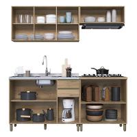 Cozinha Modulada Dinamarca 4 Peças Aéreo Com Vidro Off White E Balcão 120cm Castani Sem Tampo - Indékes Castani - 3