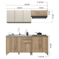 Cozinha Modulada Dinamarca 4 Peças Aéreo Com Vidro Off White E Balcão 120cm Castani Sem Tampo - Indékes Castani - 4
