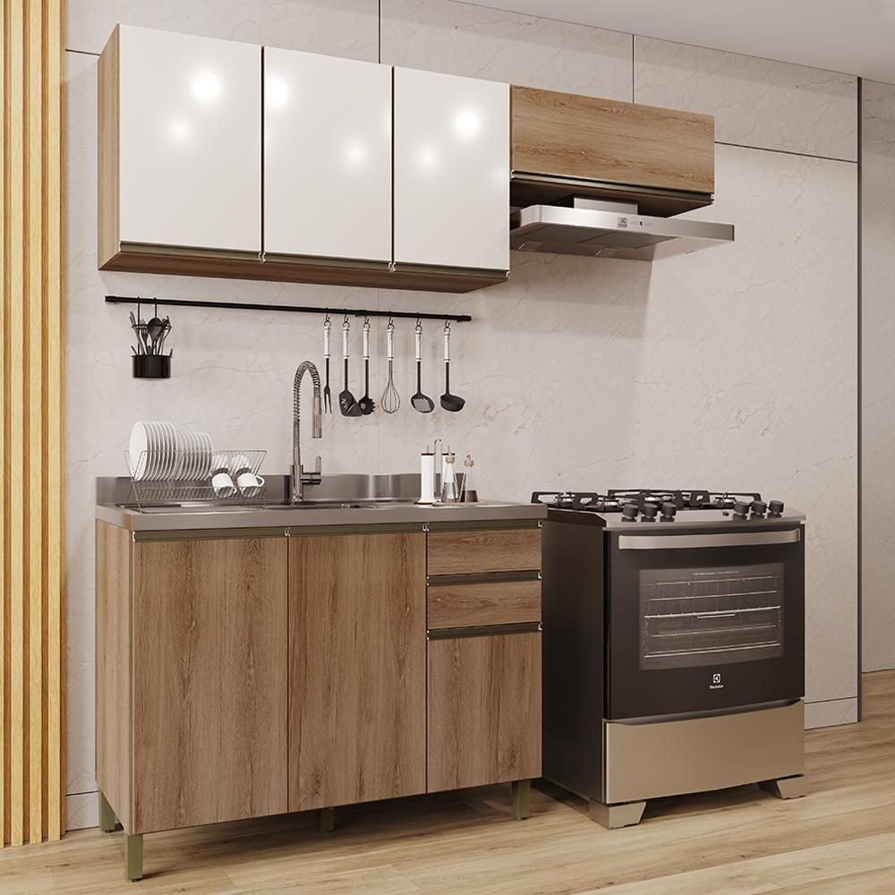 Cozinha Modulada Dinamarca 3 Peças Com Balcão 120cm Castani Sem Tampo - Indékes Castani - 2