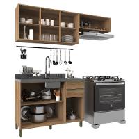 Cozinha Modulada Dinamarca 3 Peças Com Balcão 120cm Castani Sem Tampo - Indékes Castani - 3