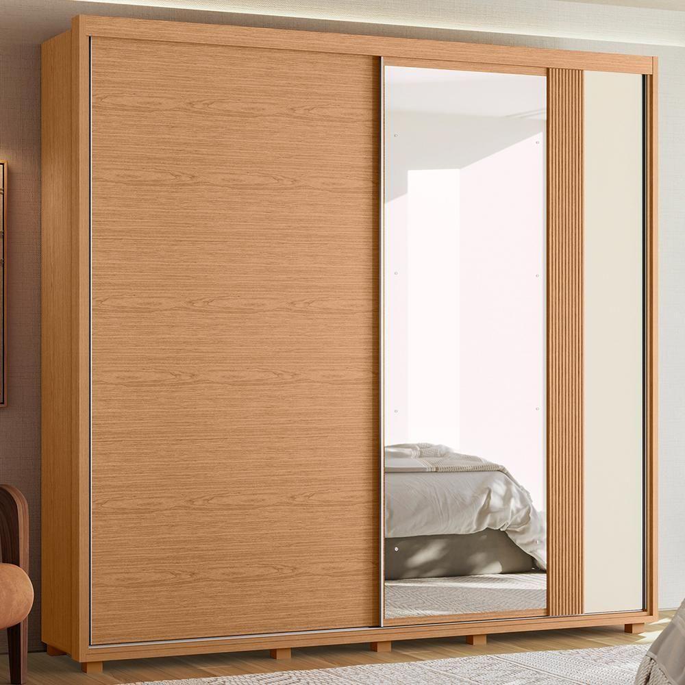 Guarda Roupa Casal Acácia 2 Portas Deslizantes Flex Freijó-off White Com Espelho - Móveis Albatroz Freijó-off White - 2