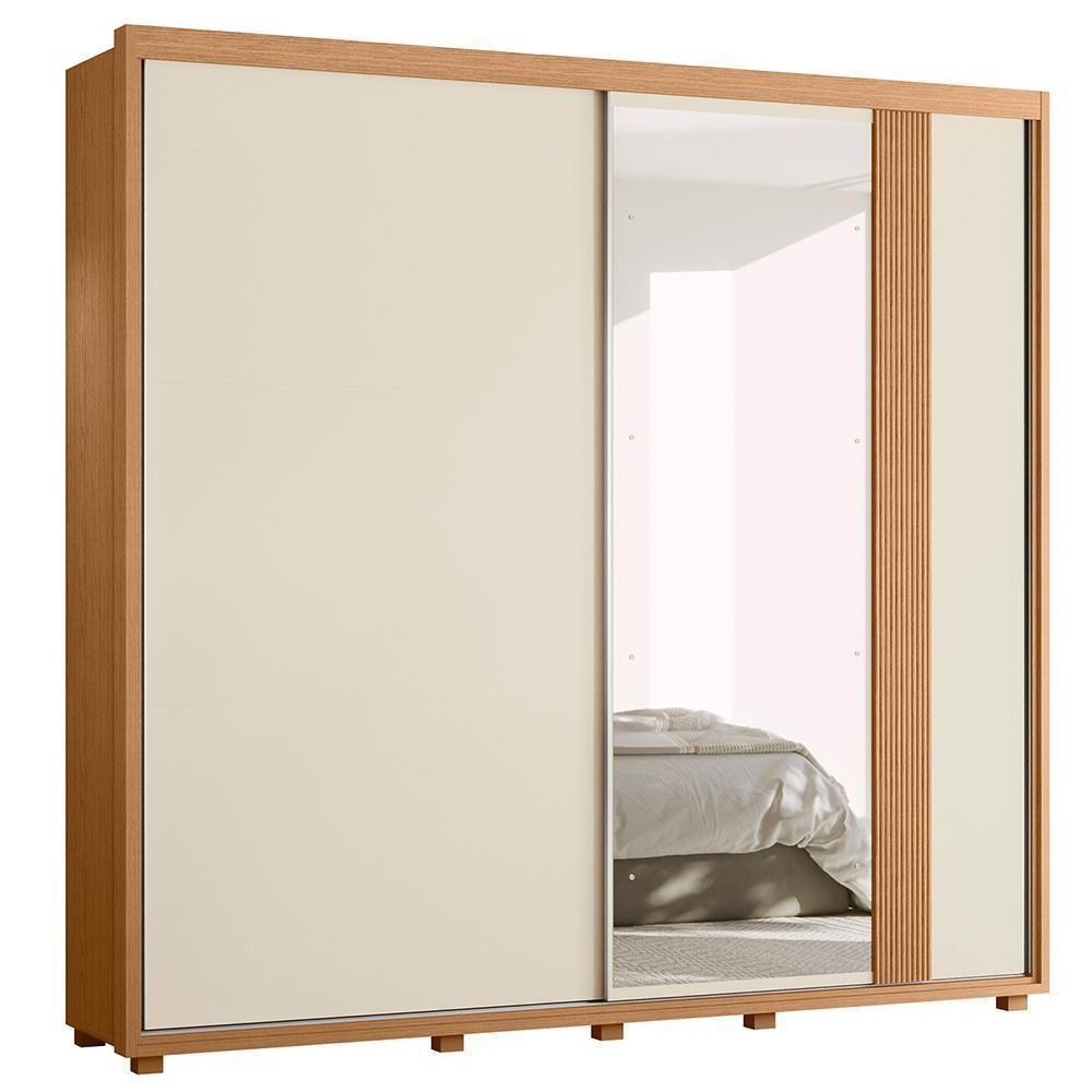 Guarda Roupa Casal Acácia 2 Portas Deslizantes Flex Off White-freijó Com Espelho - Móveis Albatroz Off White-freijó - 1