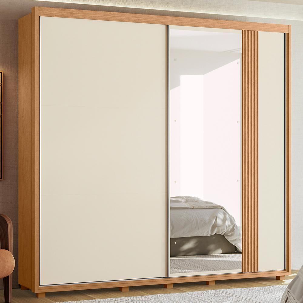 Guarda Roupa Casal Acácia 2 Portas Deslizantes Flex Off White-freijó Com Espelho - Móveis Albatroz Off White-freijó - 5