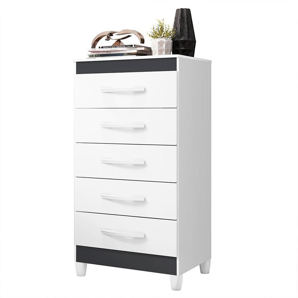 Cômoda Esmeralda 5 Gavetas Branco-titanium - Móveis Albatroz Branco-titanium - 1