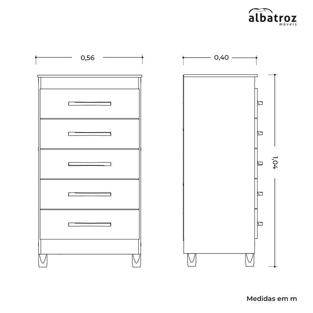 Cômoda Esmeralda 5 Gavetas Branco-titanium - Móveis Albatroz Branco-titanium - 5