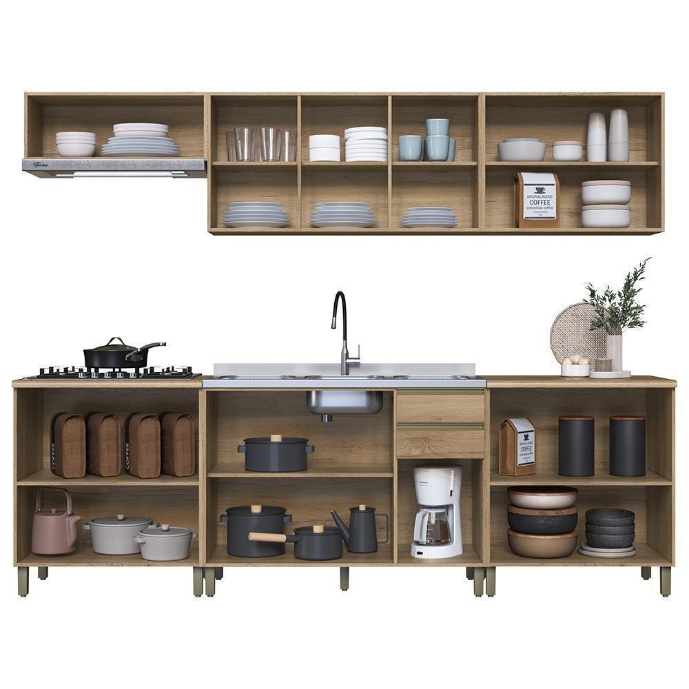 Cozinha Modulada Dinamarca 6 Peças Castani Com Aéreo 120cm Com Vidro Off White - Indékes Castani - 3