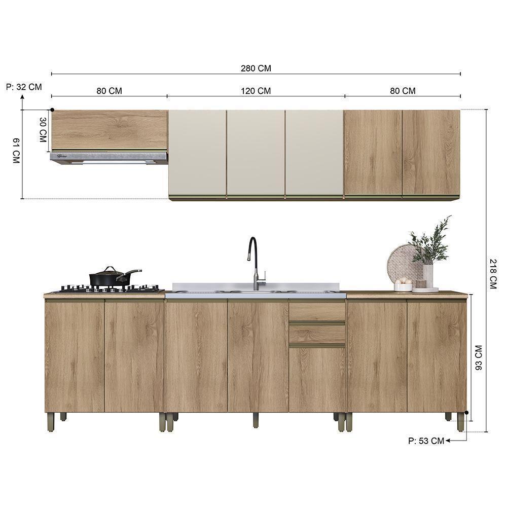 Cozinha Modulada Dinamarca 6 Peças Castani Com Aéreo 120cm Com Vidro Off White - Indékes Castani - 4