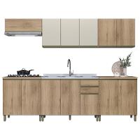 Cozinha Modulada Dinamarca 6 Peças Castani Com Aéreo 120cm Com Vidro Off White - Indékes Castani - 1