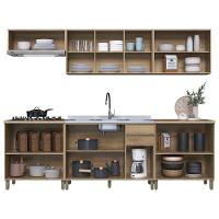 Cozinha Modulada Dinamarca 6 Peças Castani Com Aéreo 120cm Com Vidro Off White - Indékes Castani - 3