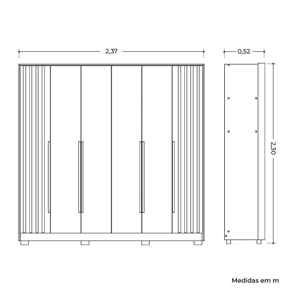Guarda Roupa Casal Deville Ripado 6 Portas Freijó-off White - Móveis Albatroz Freijó-off White - 4