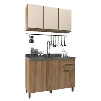 Cozinha Modulada Dinamarca 2 Peças Aéreo Com Vidro Off White E Balcão 120cm Castani Sem Tampo - Indékes Castani - 1