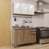 Cozinha Modulada Dinamarca 2 Peças Aéreo Com Vidro Off White E Balcão 120cm Castani Sem Tampo - Indékes Castani - 2