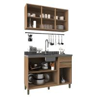 Cozinha Modulada Dinamarca 2 Peças Aéreo Com Vidro Off White E Balcão 120cm Castani Sem Tampo - Indékes Castani - 3