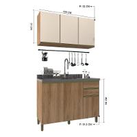 Cozinha Modulada Dinamarca 2 Peças Aéreo Com Vidro Off White E Balcão 120cm Castani Sem Tampo - Indékes Castani - 4