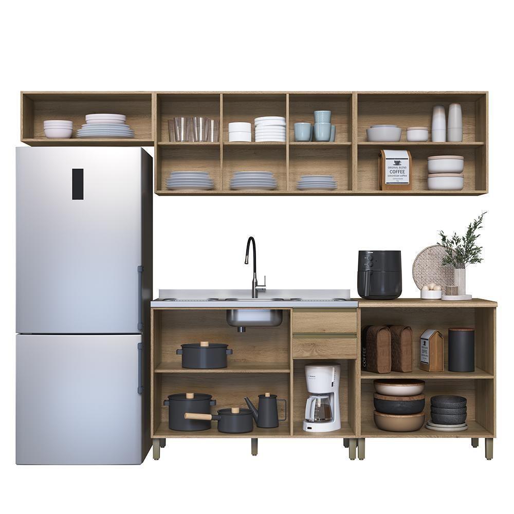 Cozinha Modulada Dinamarca 5 Peças Com Balcão 120cm Castani Sem Tampo - Indékes Castani - 3
