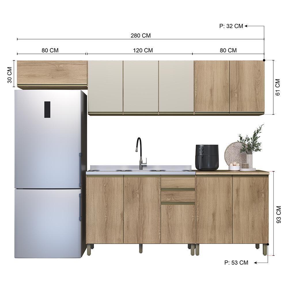 Cozinha Modulada Dinamarca 5 Peças Com Balcão 120cm Castani Sem Tampo - Indékes Castani - 4