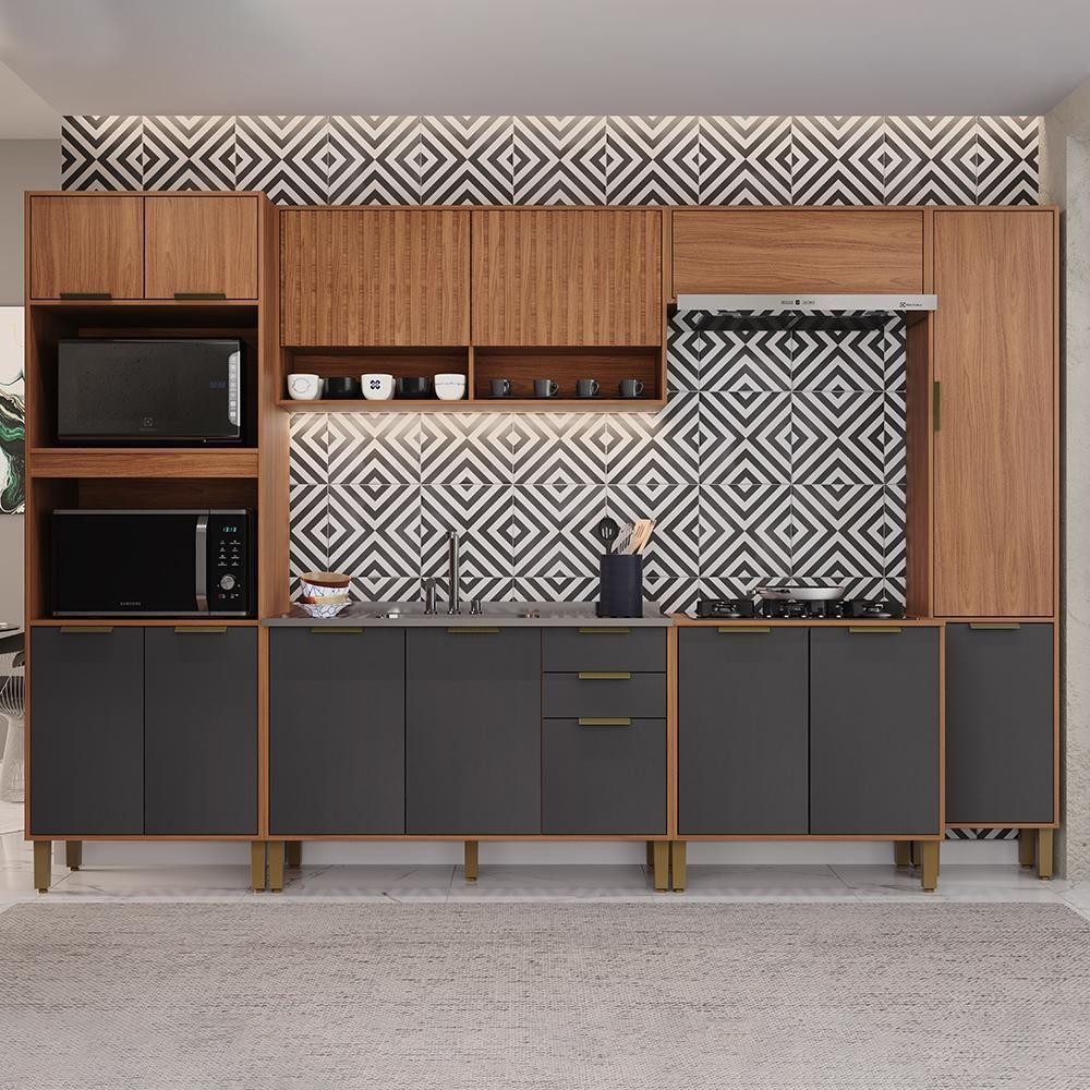 Cozinha Modulada Toronto 6 Peças Com Torre Quente 2 Fornos Freijó-chumbo - Indékes Freijó-chumbo - 2