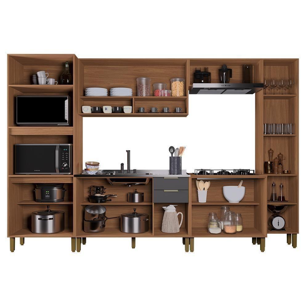 Cozinha Modulada Toronto 6 Peças Com Torre Quente 2 Fornos Freijó-chumbo - Indékes Freijó-chumbo - 3