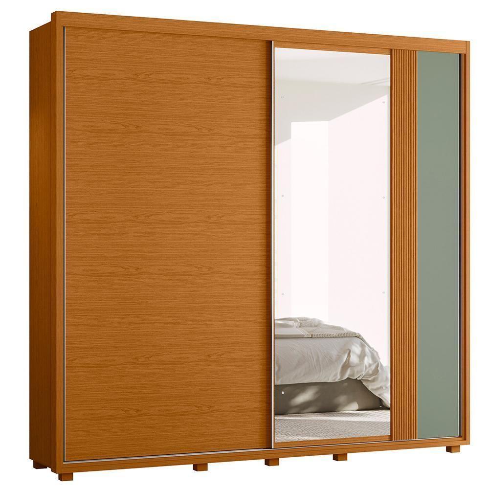 Guarda Roupa Casal Acácia 2 Portas Deslizantes Flex Cinamomo-sálvia Com Espelho - Móveis Albatroz Cinamomo-sálvia - 1