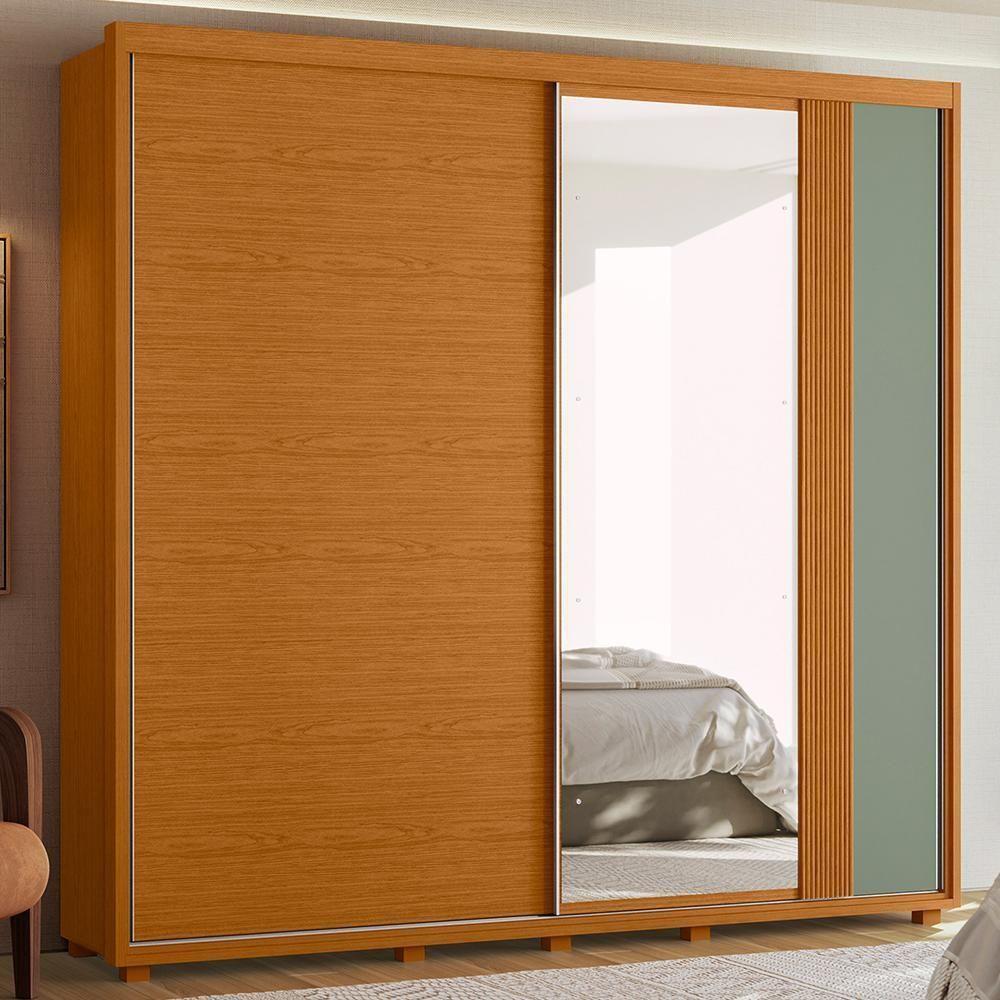 Guarda Roupa Casal Acácia 2 Portas Deslizantes Flex Cinamomo-sálvia Com Espelho - Móveis Albatroz Cinamomo-sálvia - 3