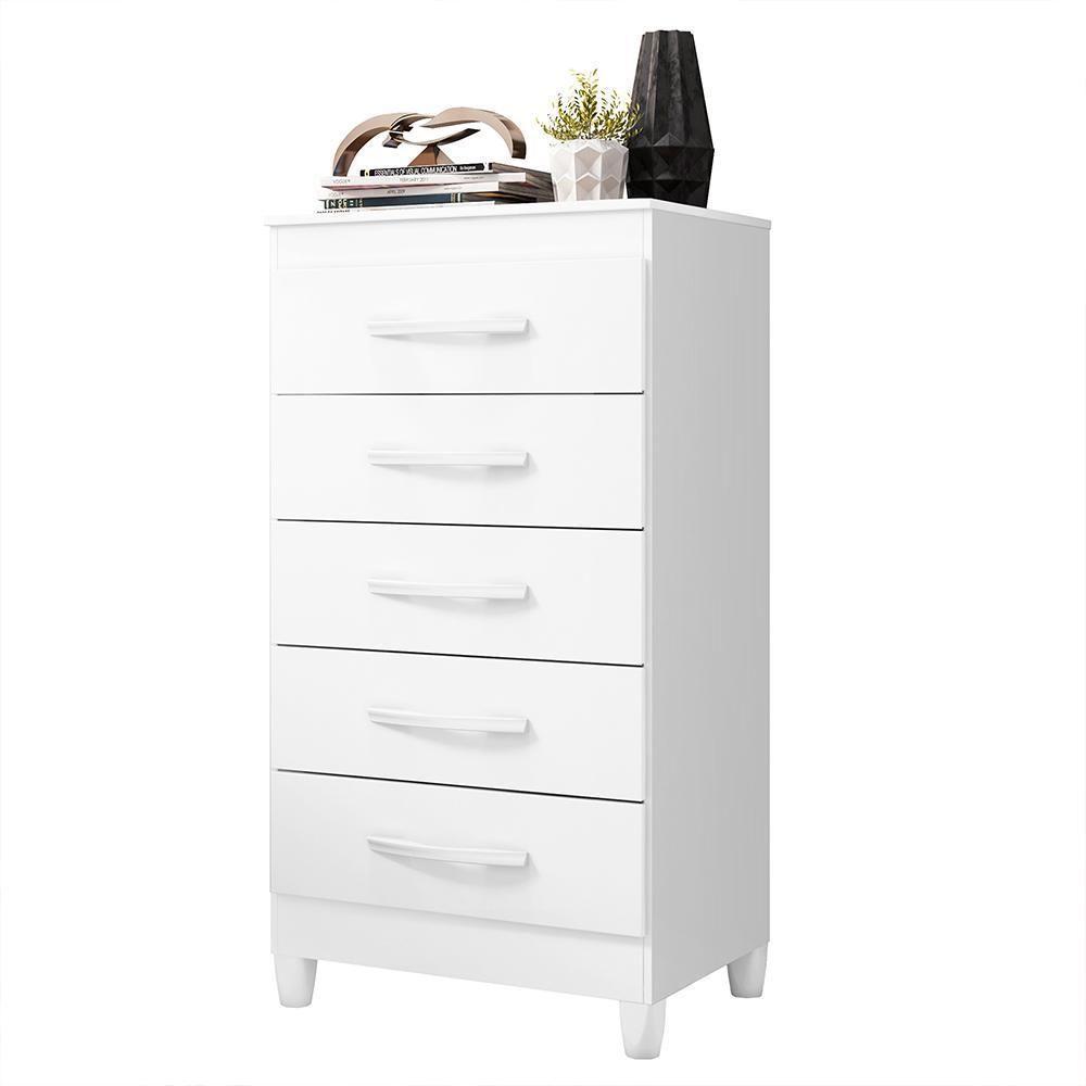 Cômoda Esmeralda 5 Gavetas Branco - Móveis Albatroz Branco - 1