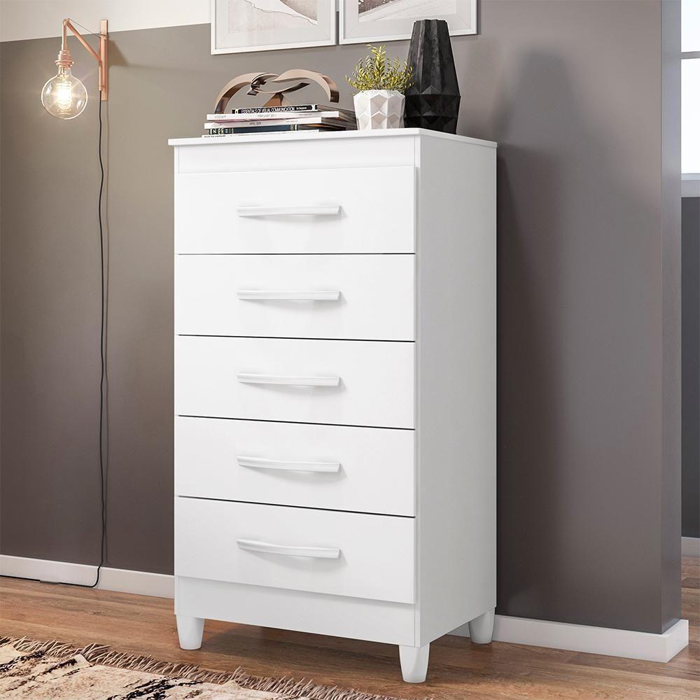 Cômoda Esmeralda 5 Gavetas Branco - Móveis Albatroz Branco - 2